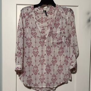 Women's White and Red Patterned Blouse